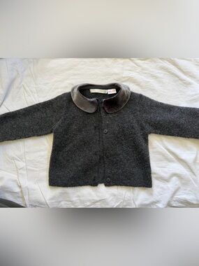 Zara Dark Gray Wool Blend Cardigan with Velvet Collar